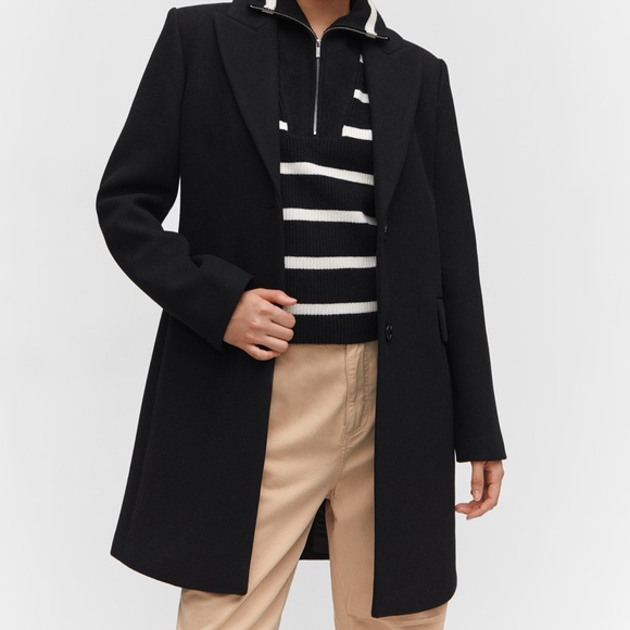 Mango Jackets & Blazers - MANGO Lapelled Straight-Cut Coat, Black - Medium